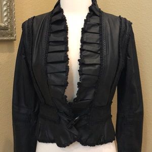 Short Ruffled Leather Jacket